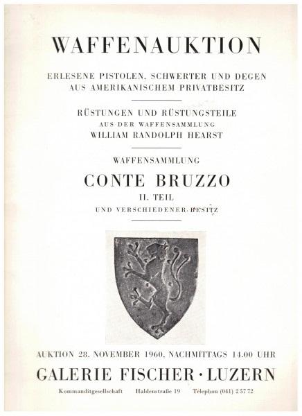 Auktionskatalog Galerie Fischer Luzern 1960 Waffenauktion Sammlung Conte Bruzzo II. Teil