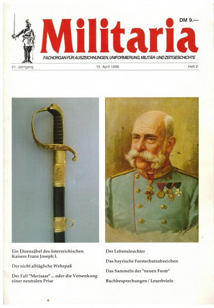Militaria Magazin Heft 2 1998. Der Ehrensäbel des österreichischen Kaisers Franz Joseph I. Artikel