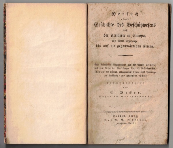 Geschichte des Geschützwesens und der Artillerie in Europa. Originalausgabe von 1819