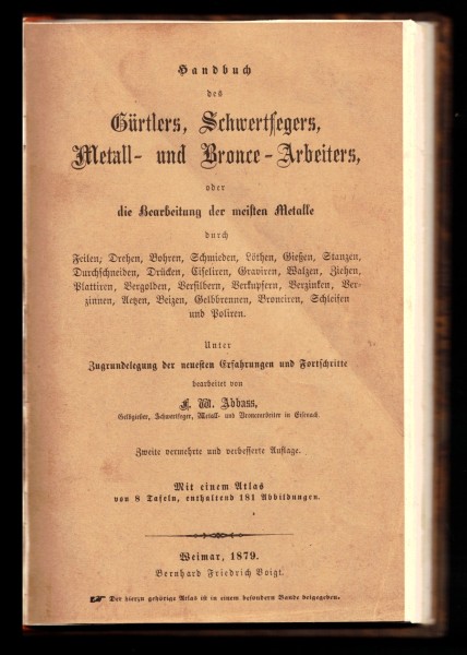 Handbuch des Gürtlers, Schwertfegers, Metall- und Bronce-Arbeiters