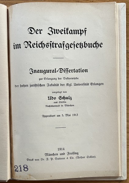 Der Zweikampf im Reichsstrafgesetzbuche