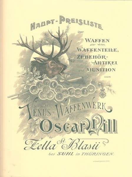  Haupt-Preisliste über Waffen aller Arten, Waffenteile, Zubehör-Artikel und Munition vom Venus-Waffenwerk Oscar Will Zella St. Blasii bei Suhl in Thüringen
