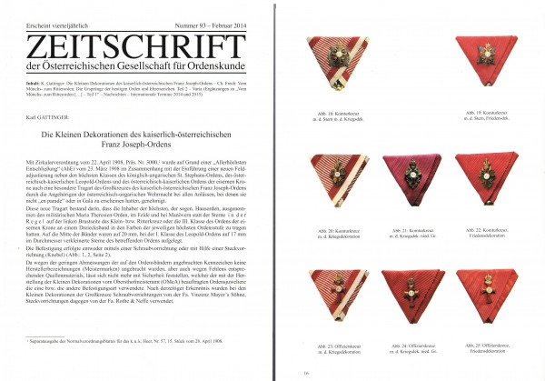 Die Kleinen Dekorationen des Kaiserlich-österreichischen Franz Joseph-Ordens - ÖGÖ 2014