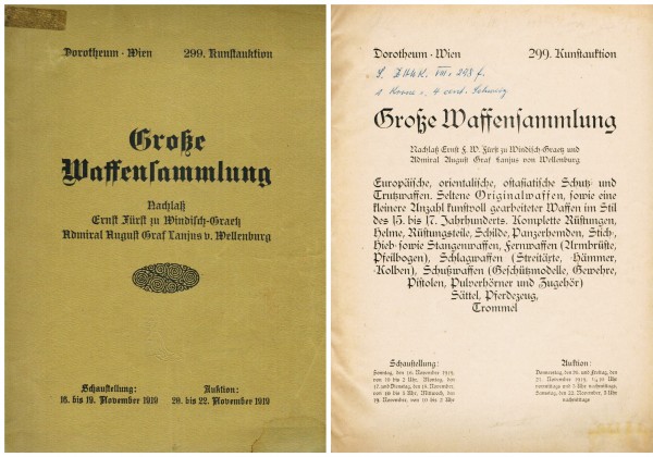 Große Waffensammlung Nachlaß Ernst Fürst zu Windisch-Graetz Auktion 1919 Dorotheum Wien