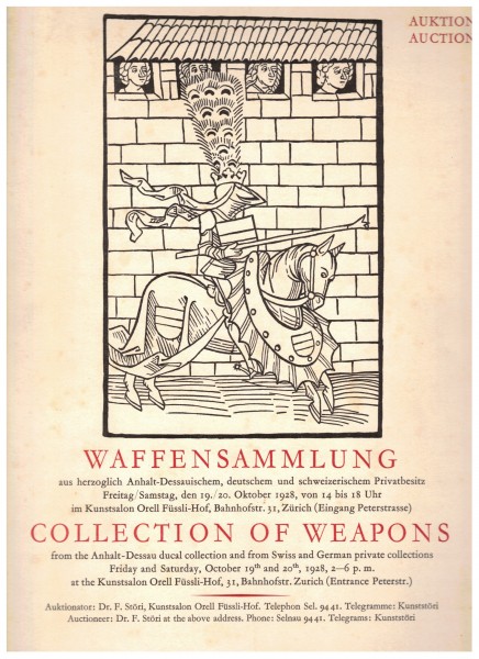 Auktionskatalog Orell Füssli-Hof 1928 Waffensammlung von Anhalt-Dessau