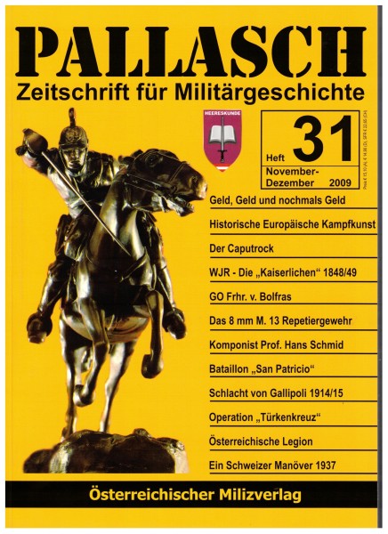 Pallasch Zeitschrift für Militärgeschichte Heft 31 2009
